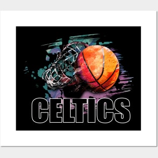 Retro Pattern Celtics Basketball Classic Style Posters and Art